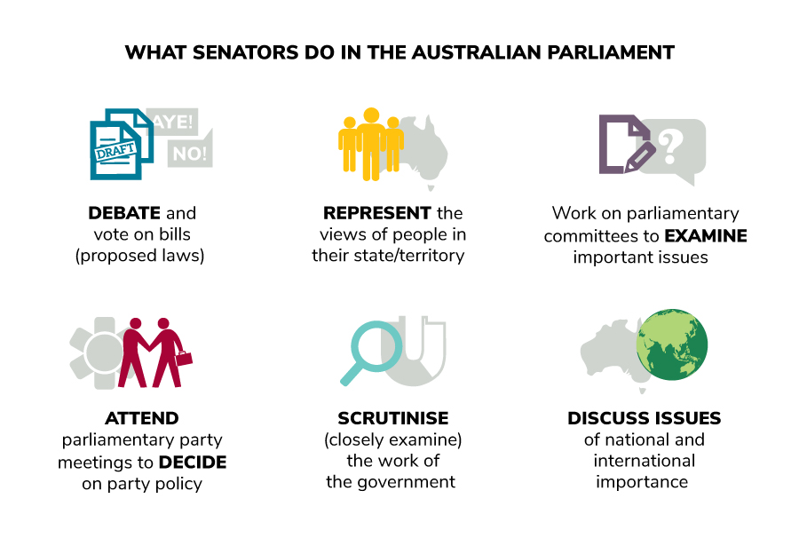 Senators undertake many jobs while representing their state or territory in the Australian Parliament. 