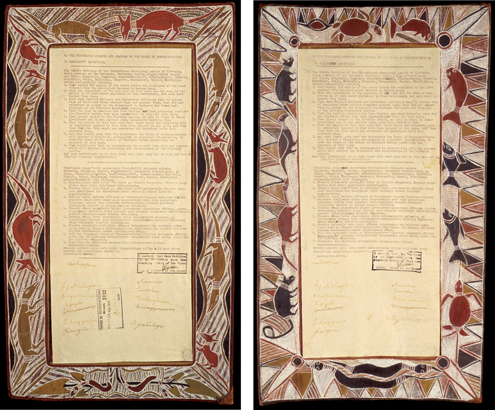 The Yirrkala petitions. Yirrkala artists, Dhuwa moiety, 14 August 1963 Yirrkala artists, Yirritja moiety, 28 August 1963